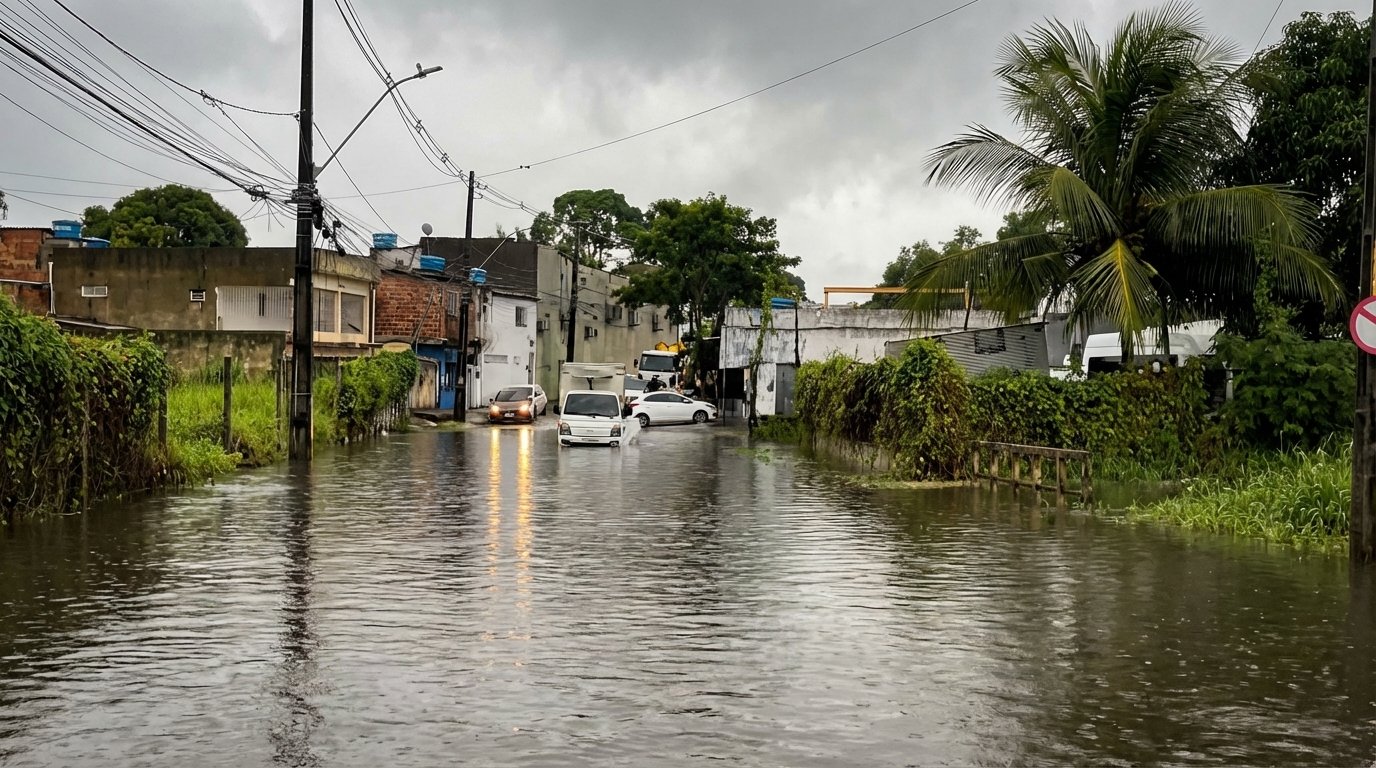 Chuvas intensas causam alagamentos e suspendem aulas em sete cidades da Grande Recife
